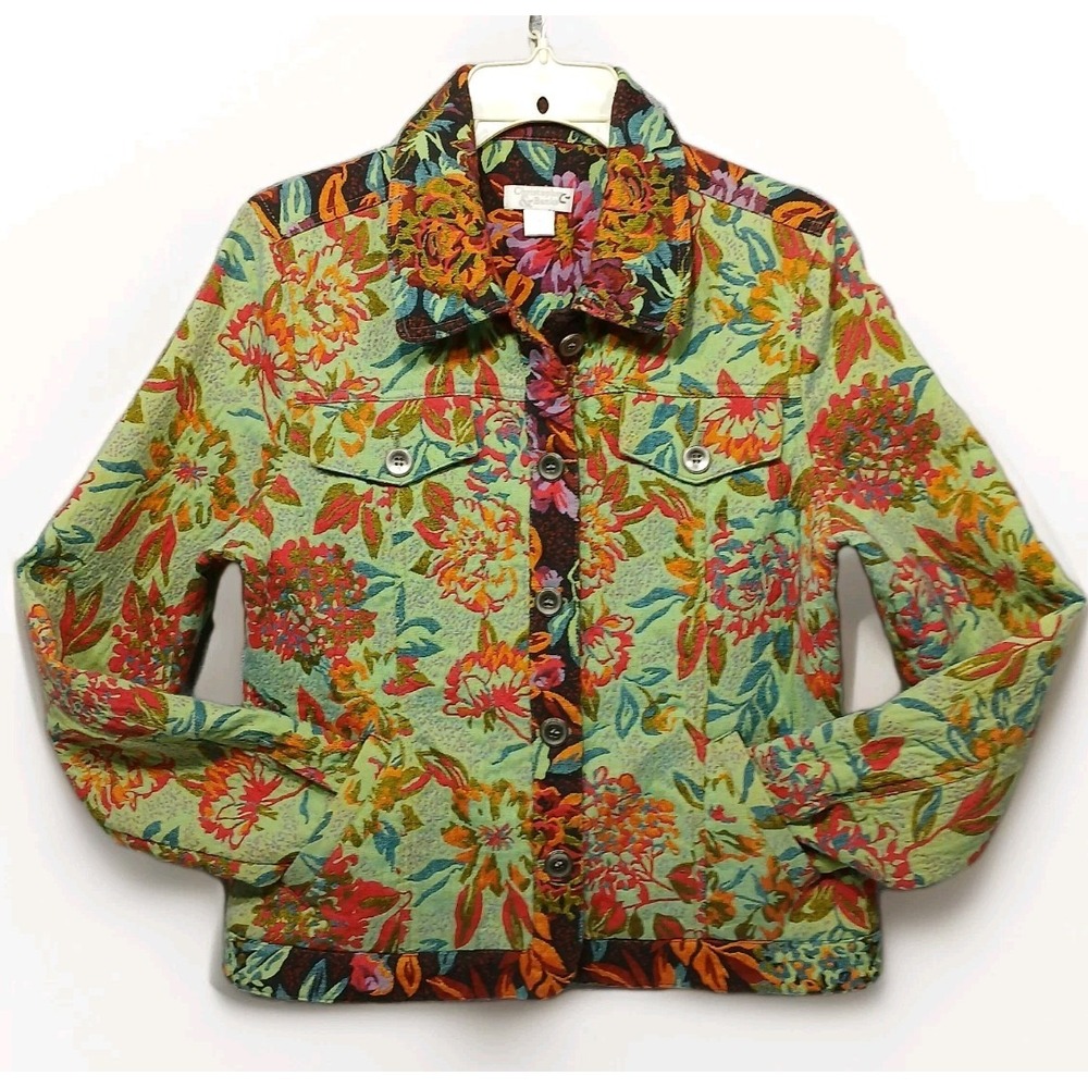 Vtg‎ Womens Multi-Color Medium Floral Tapestry Jacket Boho Grandma Artcore